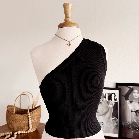 Revolt Society Tops - RIBBED BACKLESS ONE SHOULDER TOP #0353